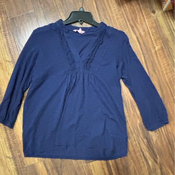 Lilly Pulitzer navy blue with gingham ruffle v neck luxury small cottage core - Picture 1 of 6
